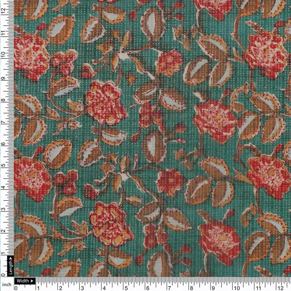 FAB VOGUE Studio Kota Doria Digital Printed Polyester Fabric - Green Floral – 70a4481copy2