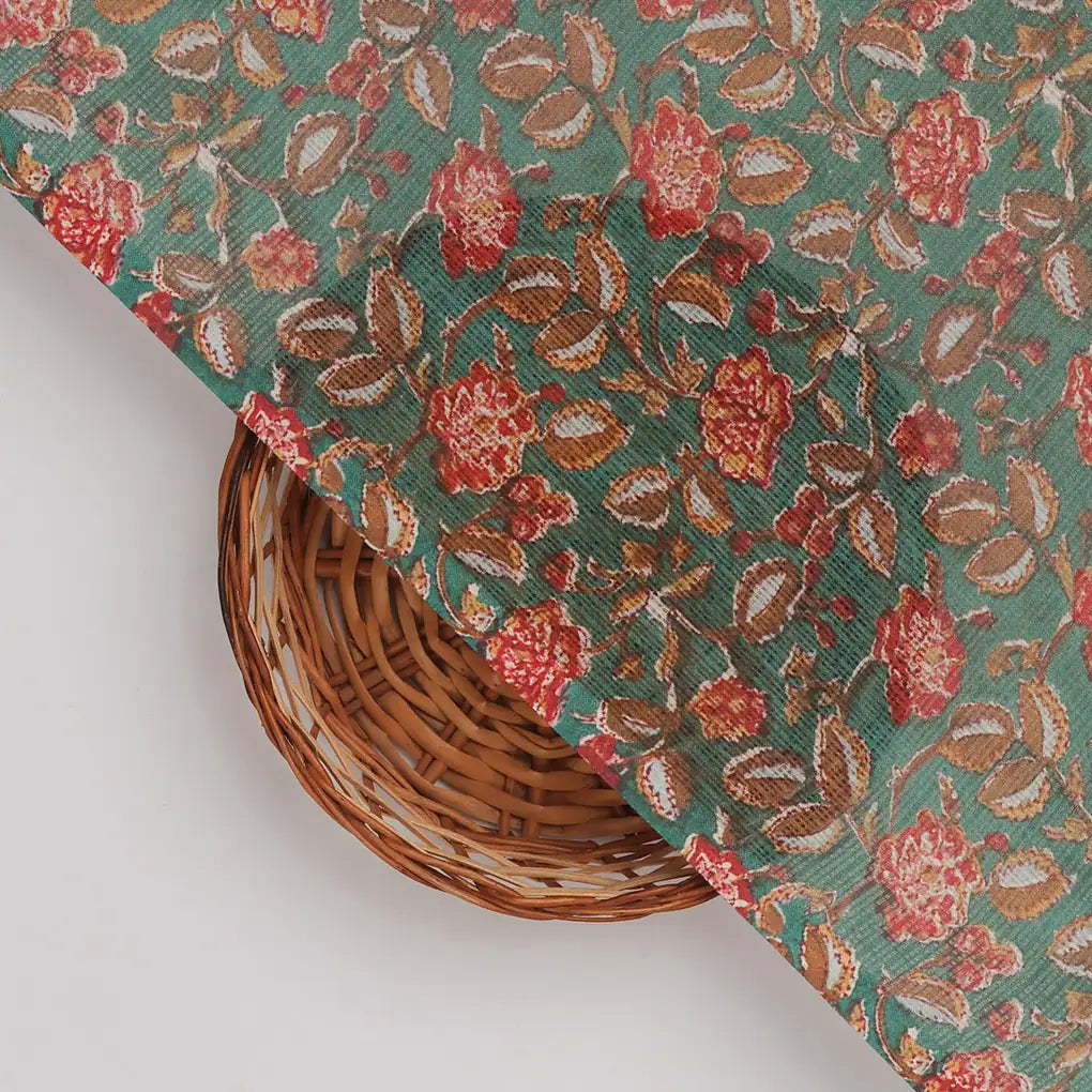 FAB VOGUE Studio Kota Doria Digital Printed Polyester Fabric - Green Floral – 70a4484copy2