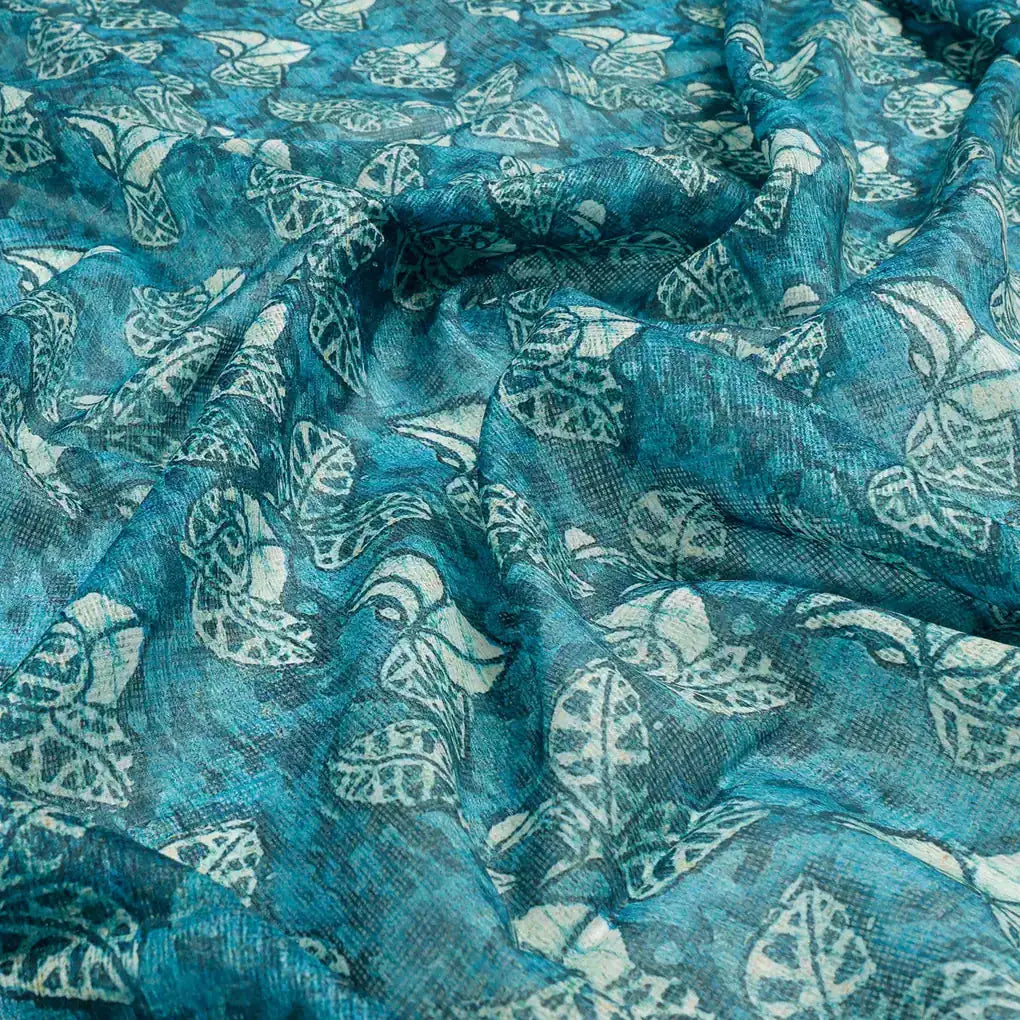 FAB VOGUE Studio Kota Doria Digital Printed Fabric - Teal Floral Design – 70a4488copy2