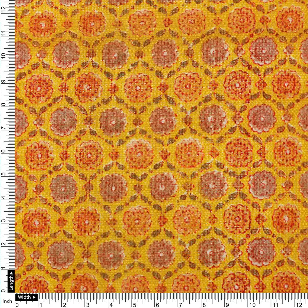 FAB VOGUE Studio Kota Doria Digital Printed Fabric - Mustard Yellow Floral – 70a4491copy2