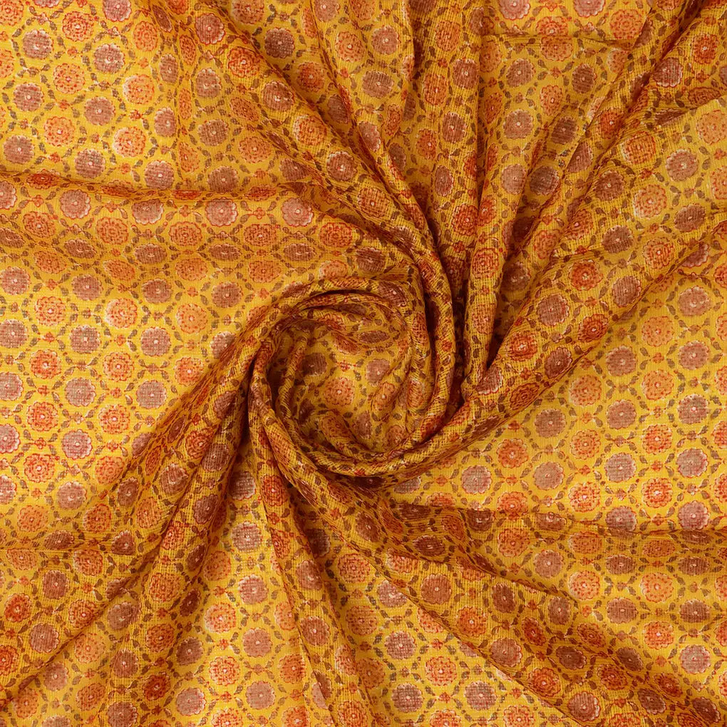 FAB VOGUE Studio Kota Doria Digital Printed Fabric - Mustard Yellow Floral – 70a4492copy2
