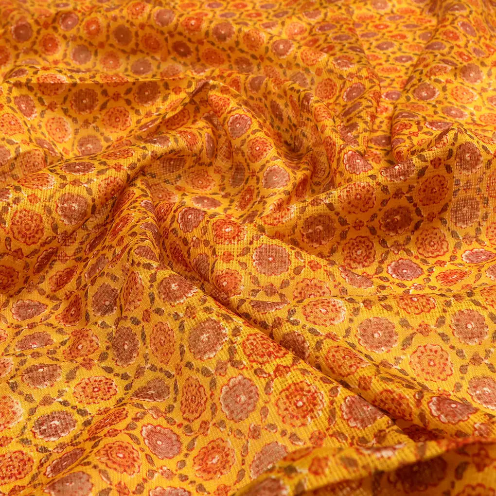 FAB VOGUE Studio Kota Doria Digital Printed Fabric - Mustard Yellow Floral – 70a4493copy2