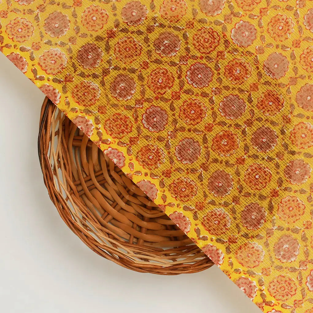 FAB VOGUE Studio Kota Doria Digital Printed Fabric - Mustard Yellow Floral – 70a4494copy2