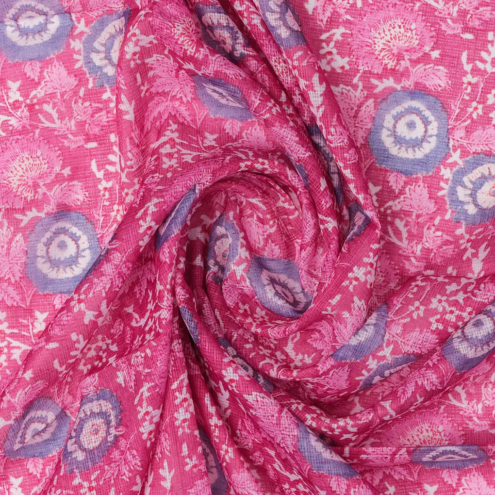 FAB VOGUE Studio Digital Printed Kota Doria Fabric - Pink Floral – 70a4497copy2
