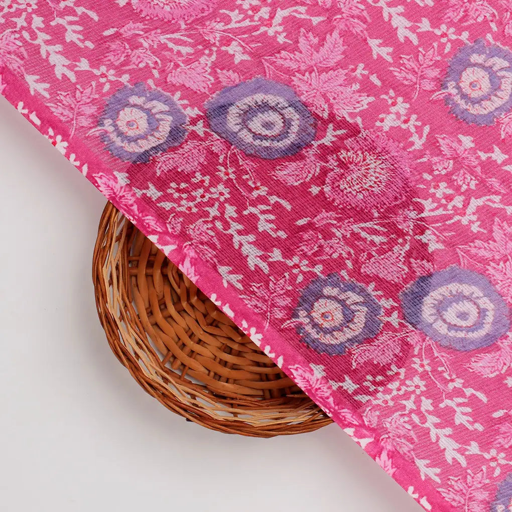 FAB VOGUE Studio Digital Printed Kota Doria Fabric - Pink Floral – 70a4499copy2