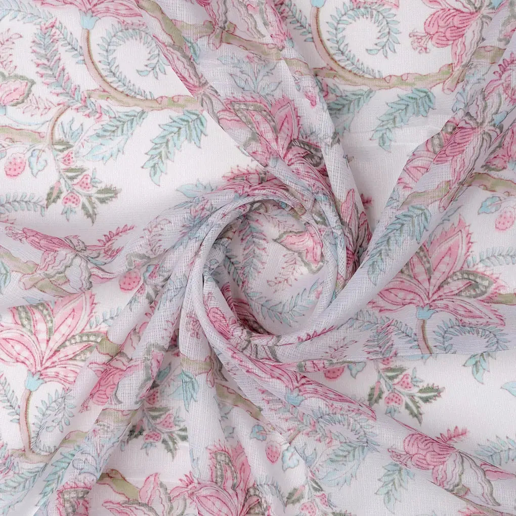 FAB VOGUE Studio Digital Printed Kota Doria Fabric - White Floral – 70a4507copy2