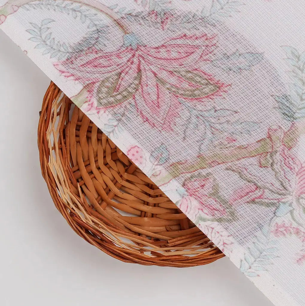 FAB VOGUE Studio Digital Printed Kota Doria Fabric - White Floral – 70a4509copy2