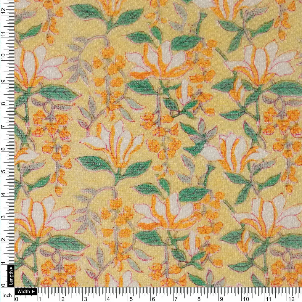 FAB VOGUE Studio Yellow Floral Digital Printed Kota Doria Fabric -  Polyester, 43 Inch – 70a4511copy2