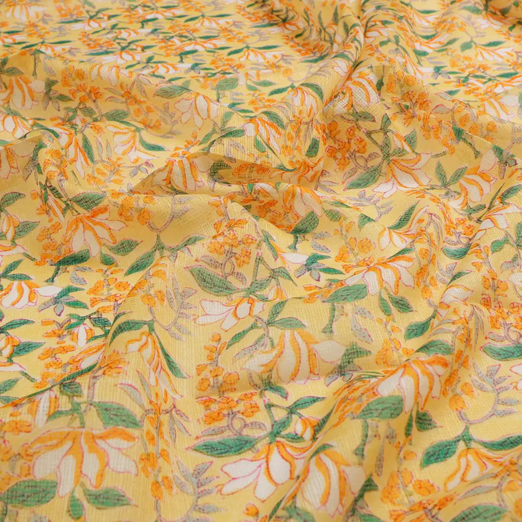 FAB VOGUE Studio Yellow Floral Digital Printed Kota Doria Fabric -  Polyester, 43 Inch – 70a4513copy2