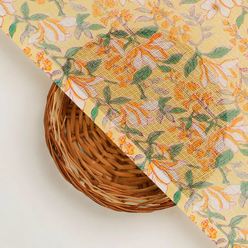 FAB VOGUE Studio Yellow Floral Digital Printed Kota Doria Fabric -  Polyester, 43 Inch – 70a4514copy2