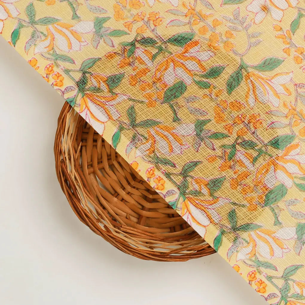 FAB VOGUE Studio Yellow Floral Digital Printed Kota Doria Fabric -  Polyester, 43 Inch – 70a4514copy2