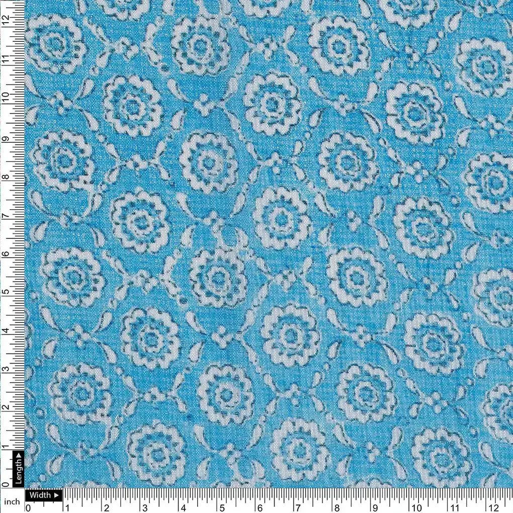 FAB VOGUE Studio Kota Doria Digital Printed Fabric - Blue Floral – 70a4516copy2