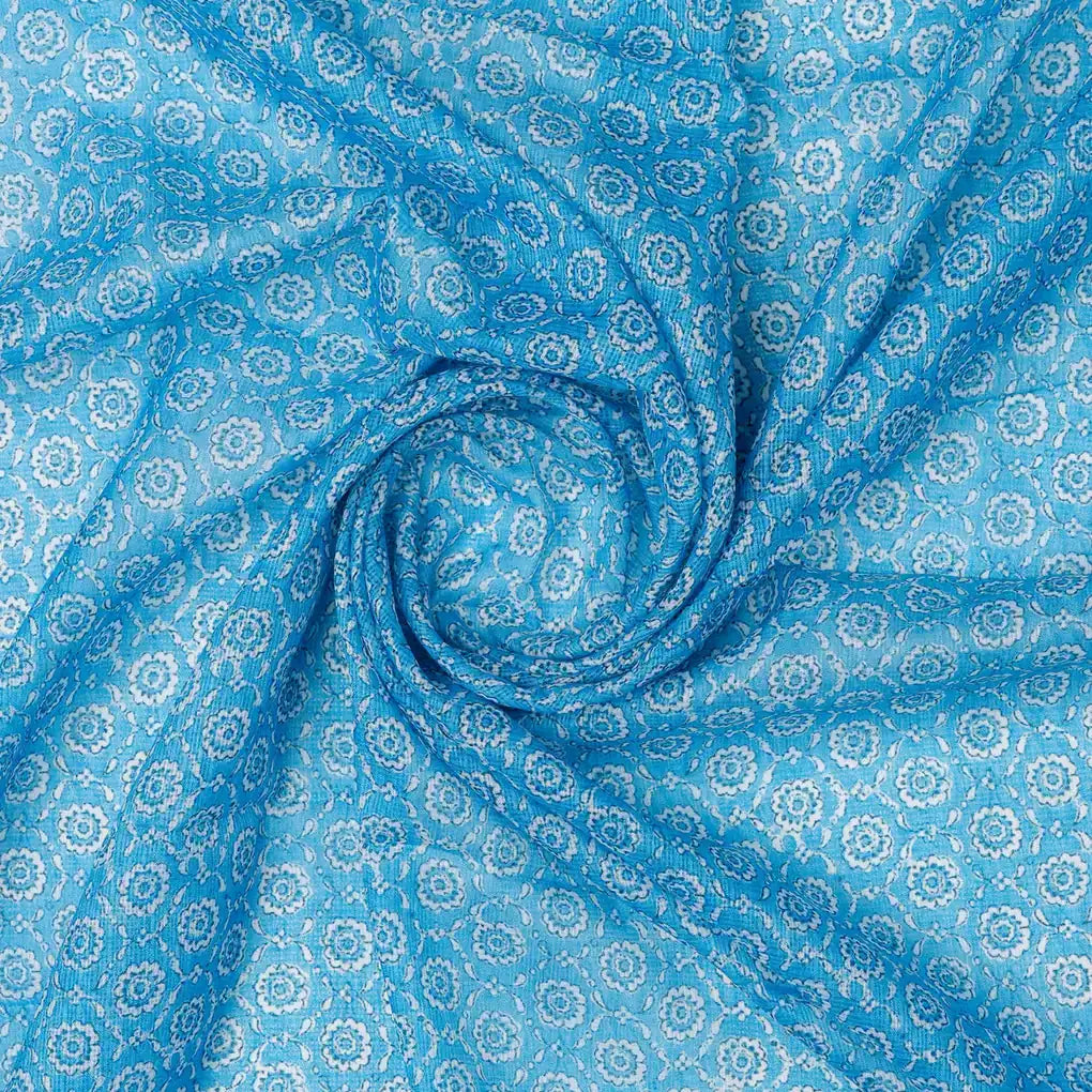 FAB VOGUE Studio Kota Doria Digital Printed Fabric - Blue Floral – 70a4517copy2
