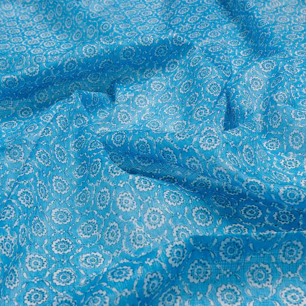FAB VOGUE Studio Kota Doria Digital Printed Fabric - Blue Floral – 70a4518copy2