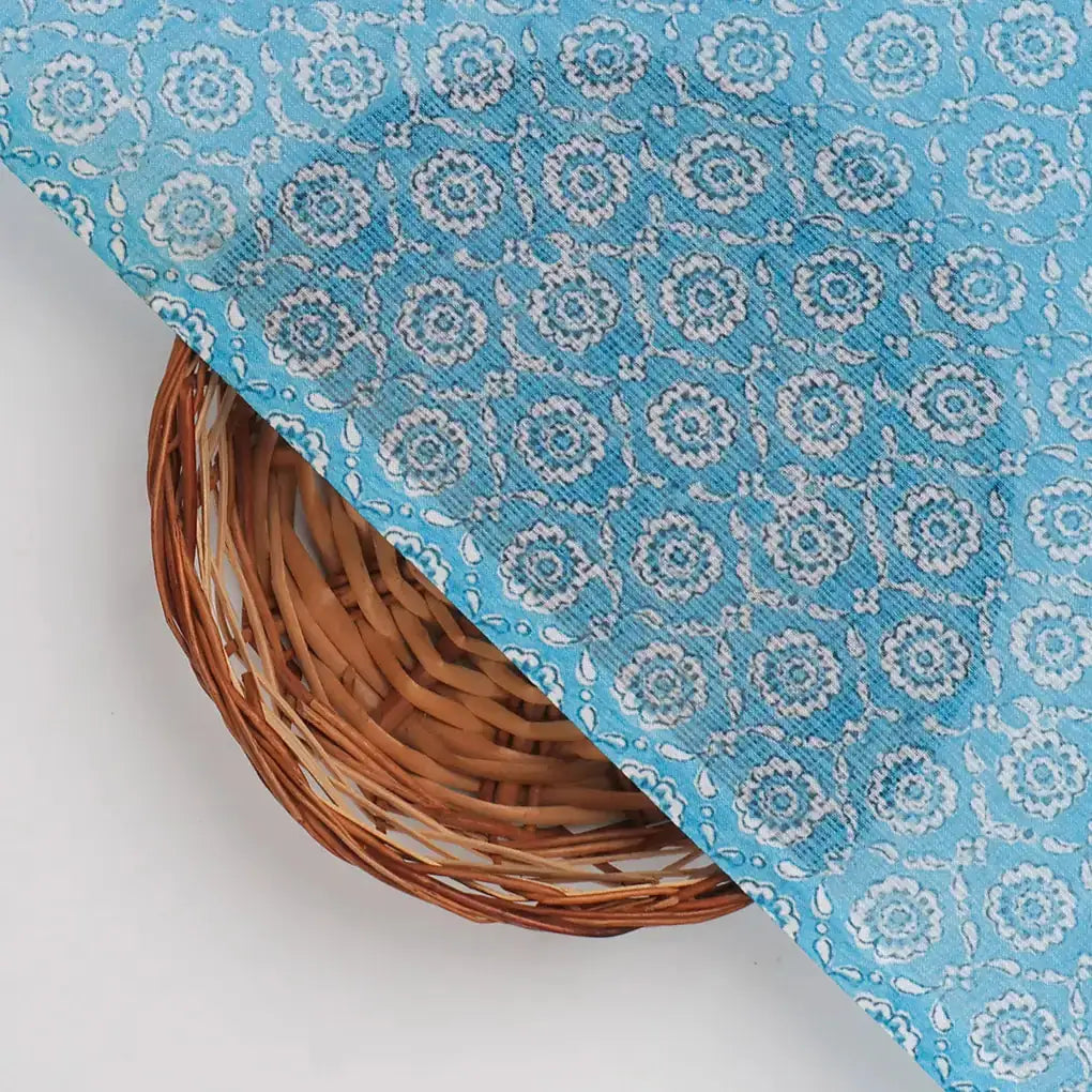 FAB VOGUE Studio Kota Doria Digital Printed Fabric - Blue Floral – 70a4519copy2