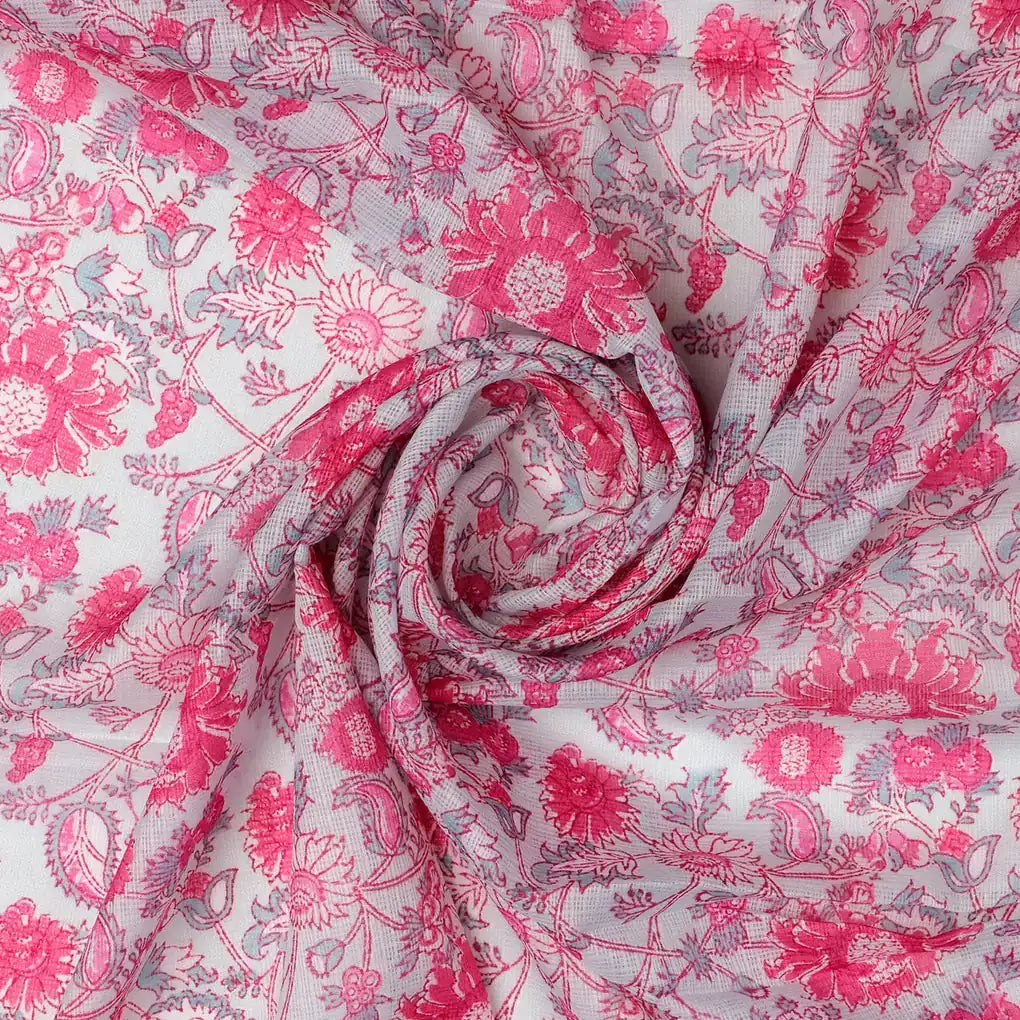 FAB VOGUE Studio Digital Printed Kota Doria Fabric - Pink Floral - 43 Inch – 70a4522copy2