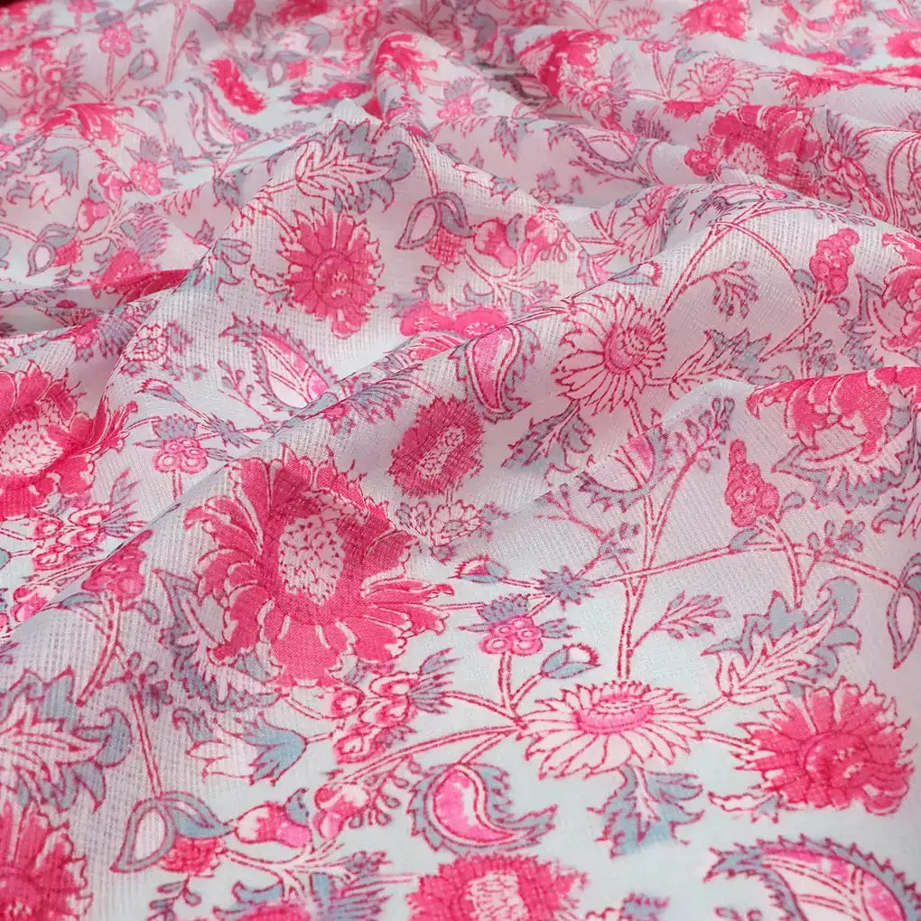 FAB VOGUE Studio Digital Printed Kota Doria Fabric - Pink Floral - 43 Inch – 70a4523copy2