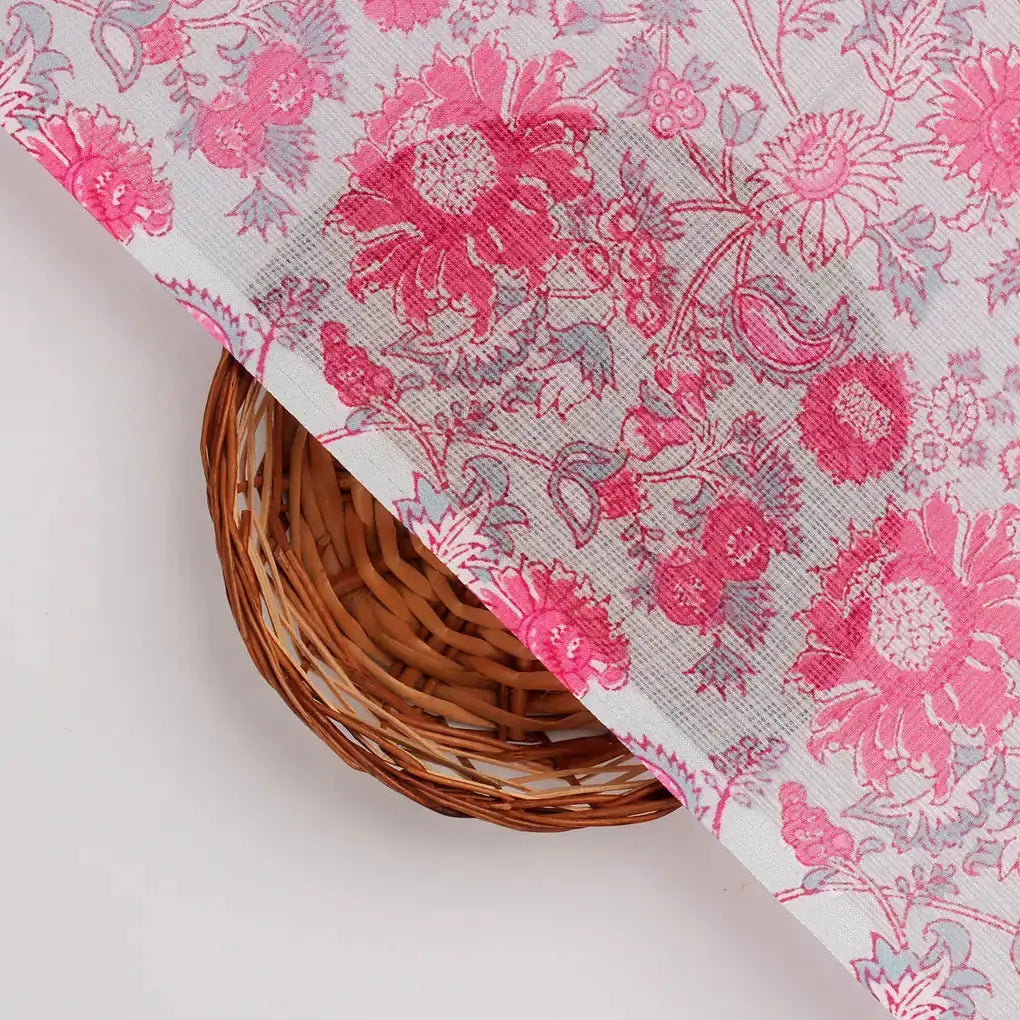 FAB VOGUE Studio Digital Printed Kota Doria Fabric - Pink Floral - 43 Inch – 70a4524copy2