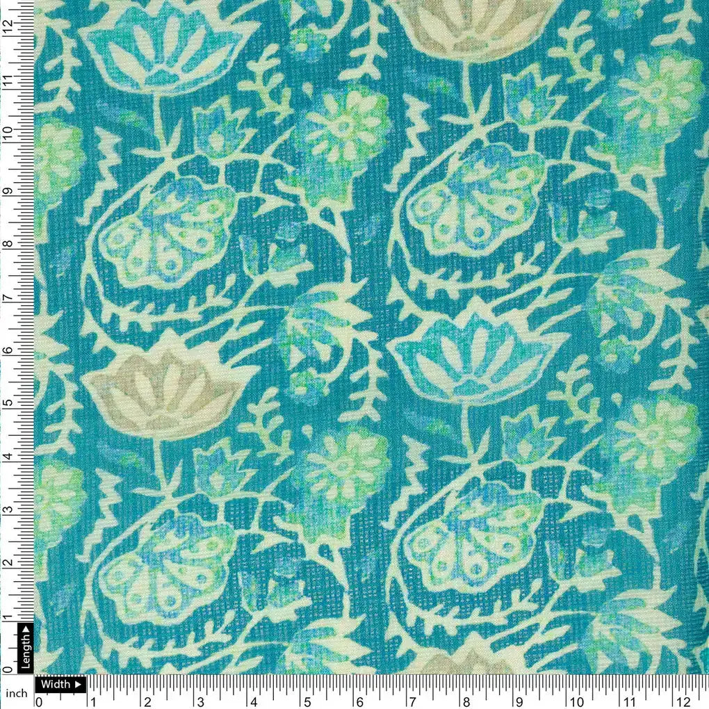 FAB VOGUE Studio Kota Doria Digital Printed Fabric - Teal Floral Pattern – 70a4526copy2