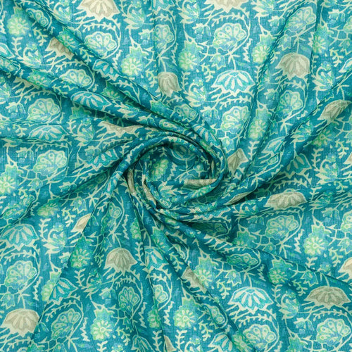 FAB VOGUE Studio Kota Doria Digital Printed Fabric - Teal Floral Pattern – 70a4527copy2