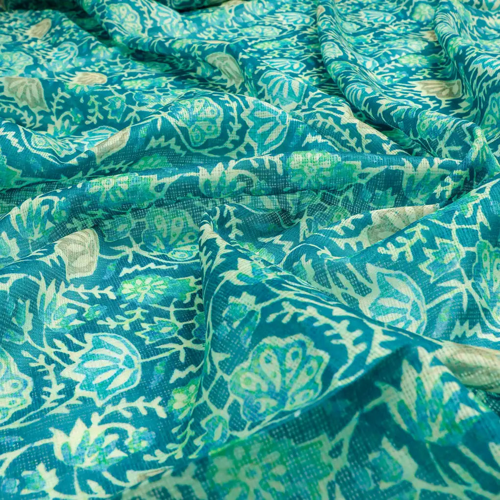 FAB VOGUE Studio Kota Doria Digital Printed Fabric - Teal Floral Pattern – 70a4528copy2