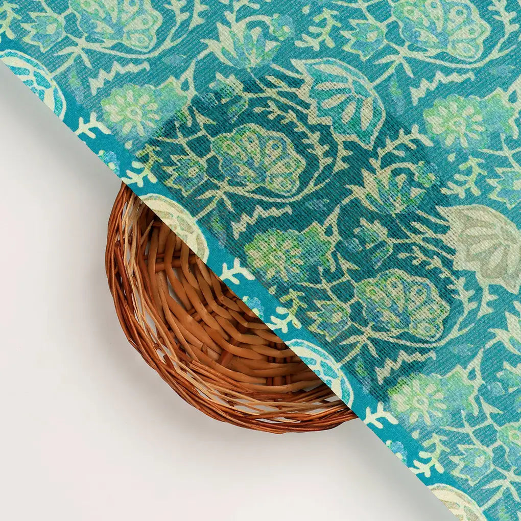 FAB VOGUE Studio Kota Doria Digital Printed Fabric - Teal Floral Pattern – 70a4529copy2