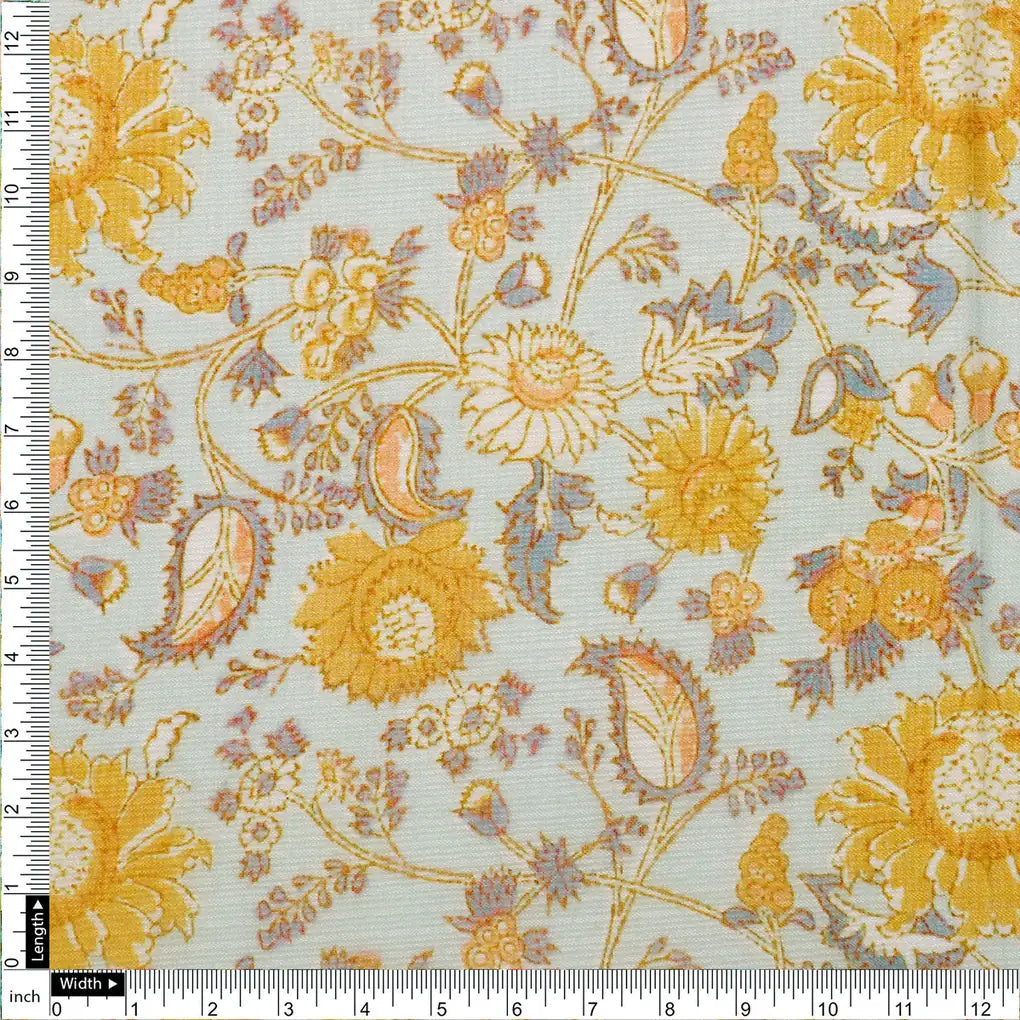 FAB VOGUE Studio Digital Printed Kota Doria Fabric - Yellow Floral Print – 70a4531copy2