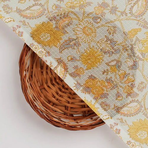 FAB VOGUE Studio Digital Printed Kota Doria Fabric - Yellow Floral Print – 70a4534copy2