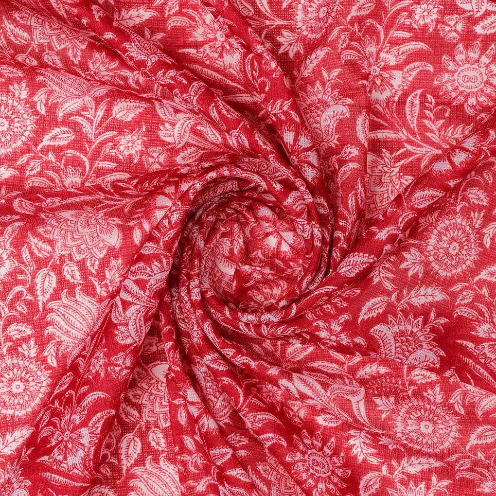 FAB VOGUE Studio Kota Doria Digital Printed Fabric - Red Floral – 70a4537copy2