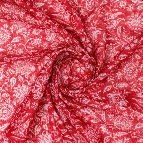 FAB VOGUE Studio Kota Doria Digital Printed Fabric - Red Floral – 70a4537copy2