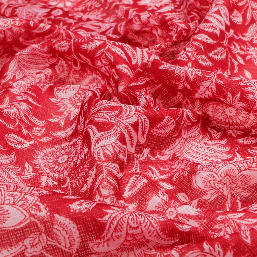 FAB VOGUE Studio Kota Doria Digital Printed Fabric - Red Floral – 70a4538copy2