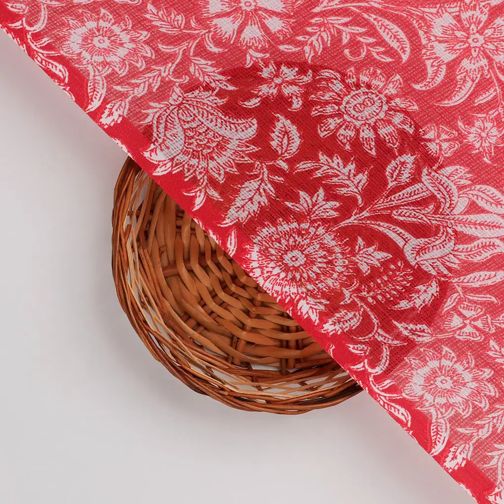 FAB VOGUE Studio Kota Doria Digital Printed Fabric - Red Floral – 70a4539copy2
