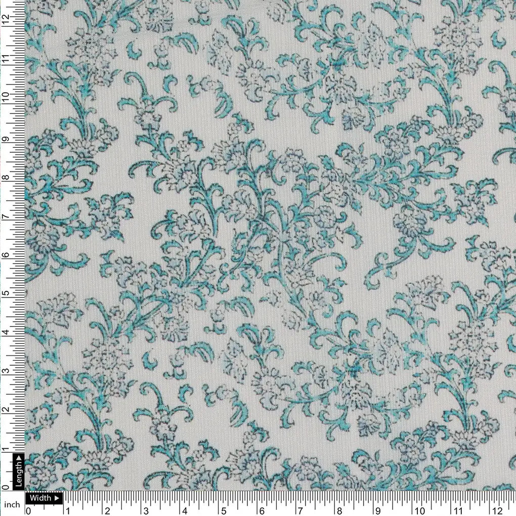 FAB VOGUE Studio Kota Doria Digital Printed Fabric - Teal Floral – 70a4541copy2