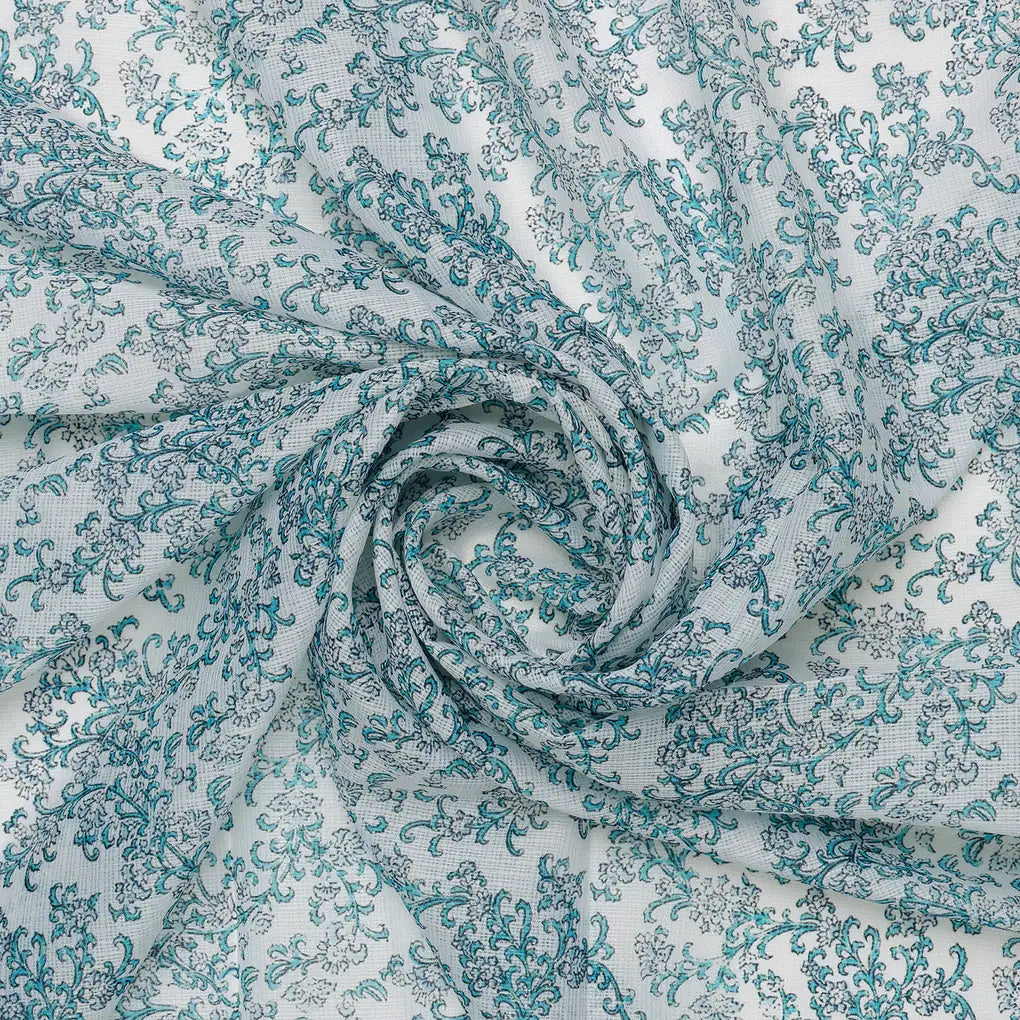 FAB VOGUE Studio Kota Doria Digital Printed Fabric - Teal Floral – 70a4542copy2
