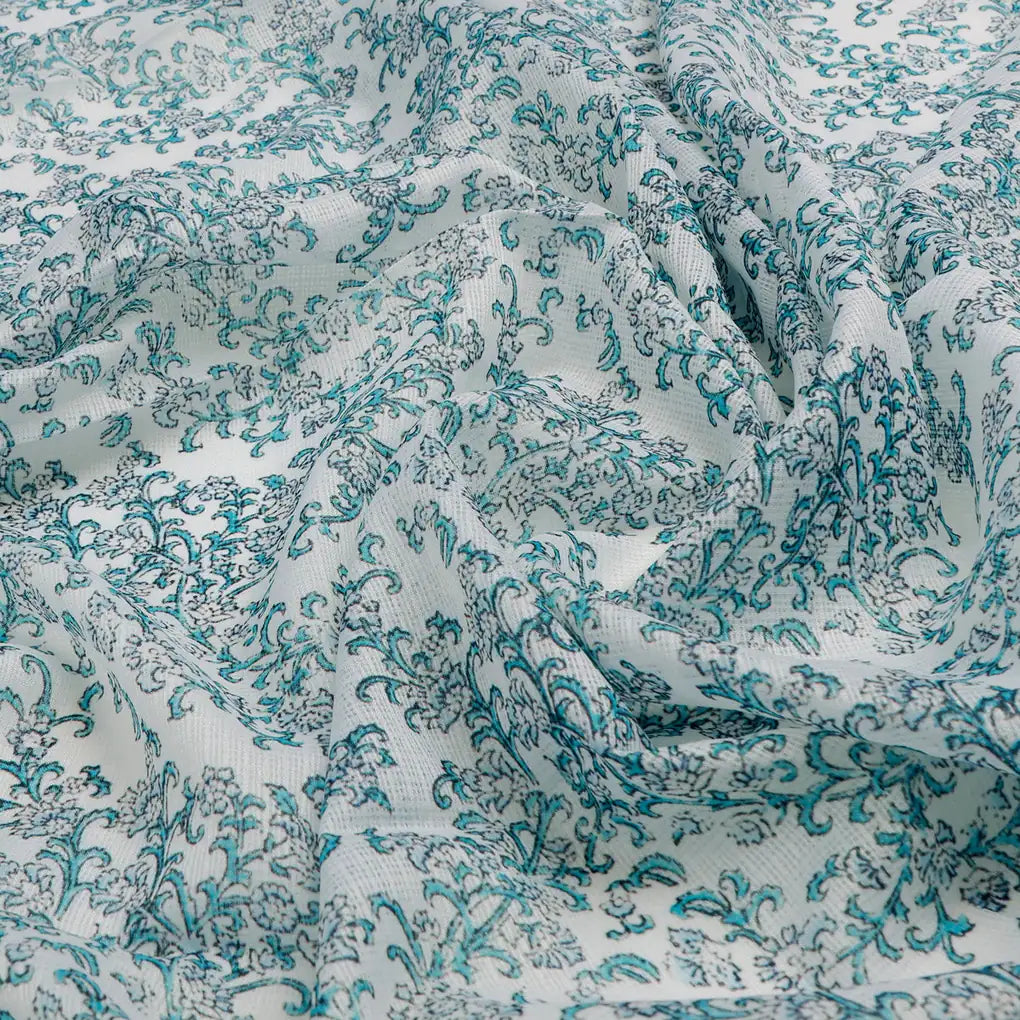 FAB VOGUE Studio Kota Doria Digital Printed Fabric - Teal Floral – 70a4543copy2