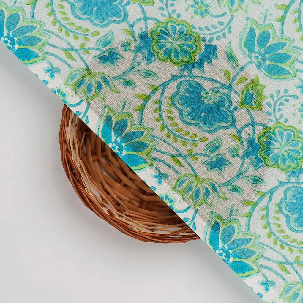 FAB VOGUE Studio Digital Printed Kota Doria Fabric -  Floral Blue & Green – 70a4551copy2
