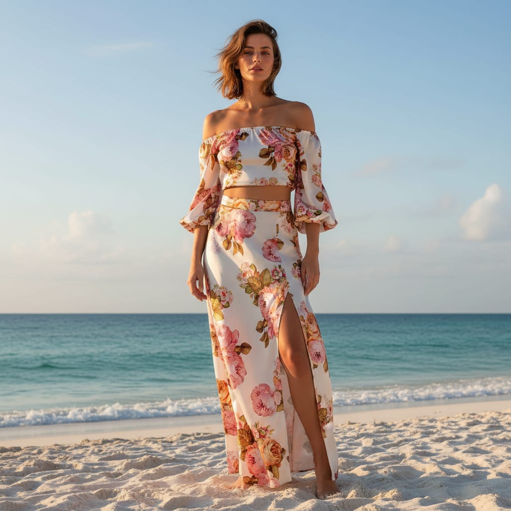 Beautiful Floral Golden Roses With Shiny Digital Printed Fabric - Japan Satin