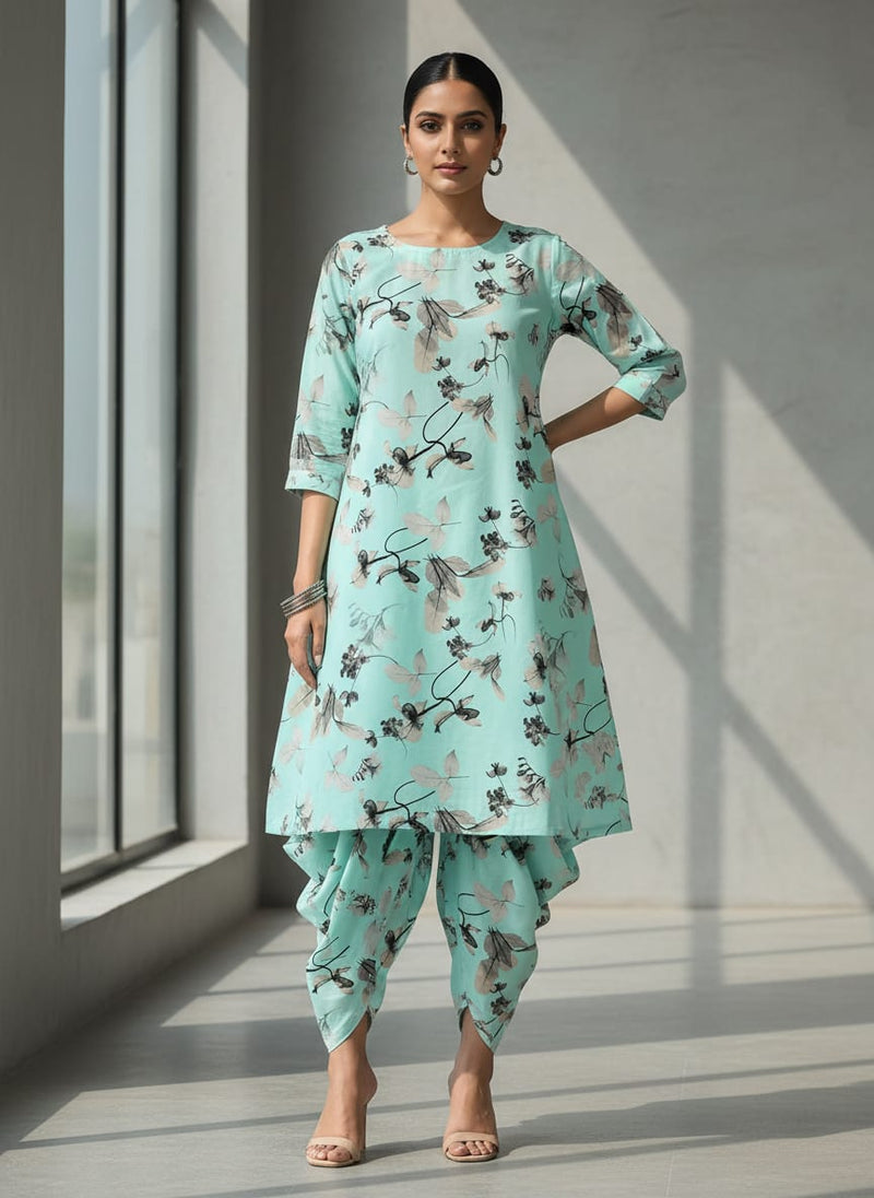 Morden Grey Leaves With Branch Digital Printed Fabric - Pure Cotton