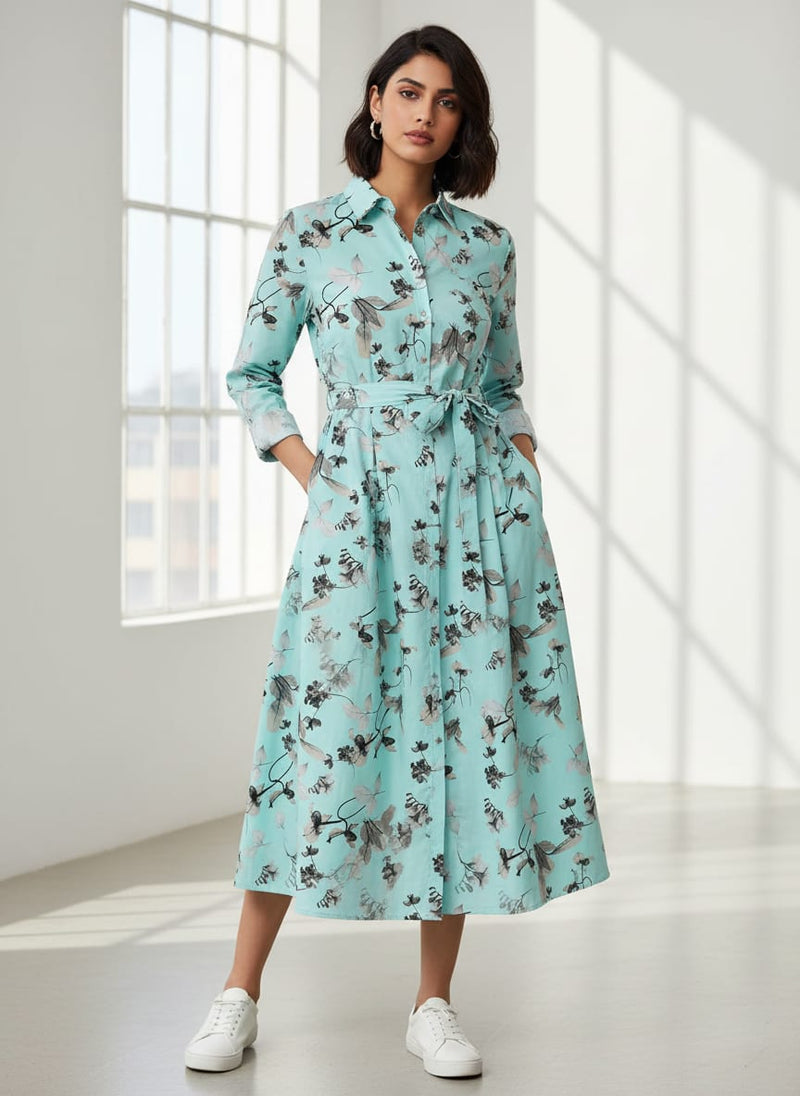 Morden Grey Leaves With Branch Digital Printed Fabric - Pure Cotton