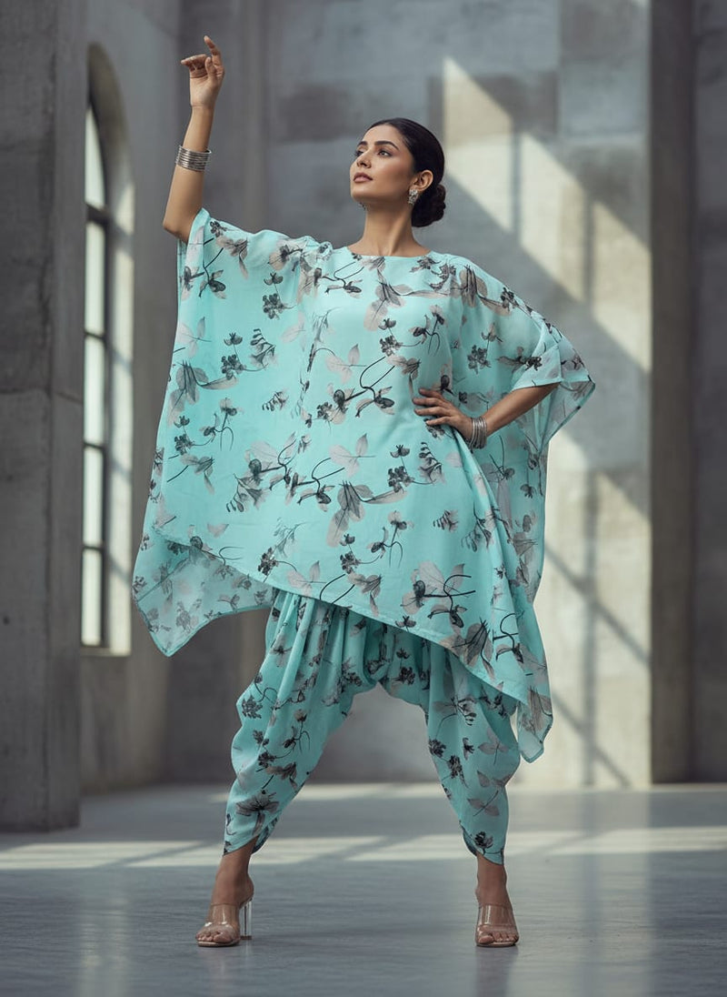 Morden Grey Leaves With Branch Digital Printed Fabric - Pure Cotton