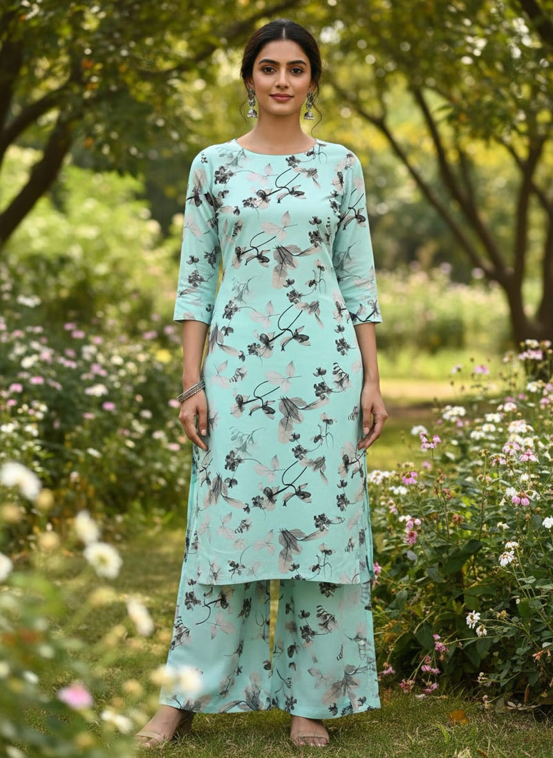 Morden Grey Leaves With Branch Digital Printed Fabric - Pure Cotton