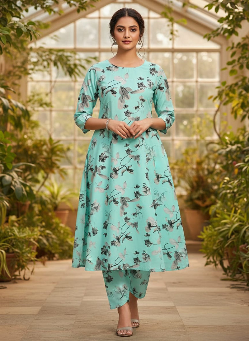 Morden Grey Leaves With Branch Digital Printed Fabric - Pure Cotton