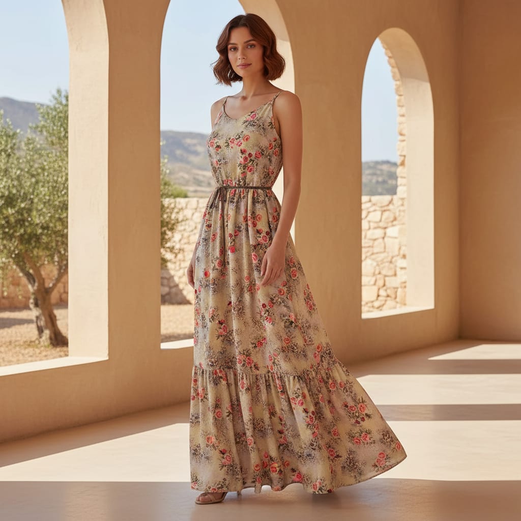 Vintage Art Of Roses With Leaves Digital Printed Fabric - Silk Crepe