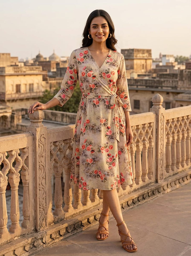 Multicolor Vintage Rose Floral Silk Crepe Digital Printed Fabric