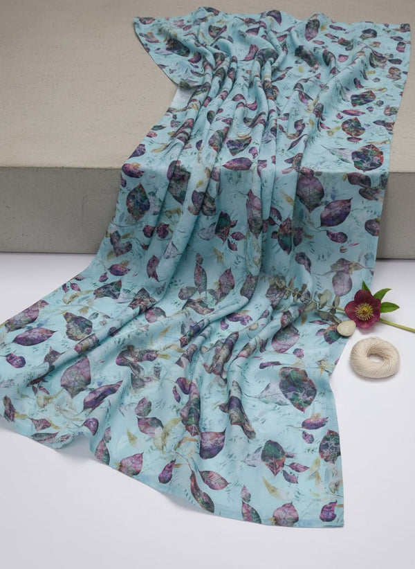 Watercolour Autumnal Leaves With Green Sprinkle Digital Printed Fabric - Kora Silk - Fabric Editorial Studio Flatlay Lookbook - KS-0-TA06364B-110
