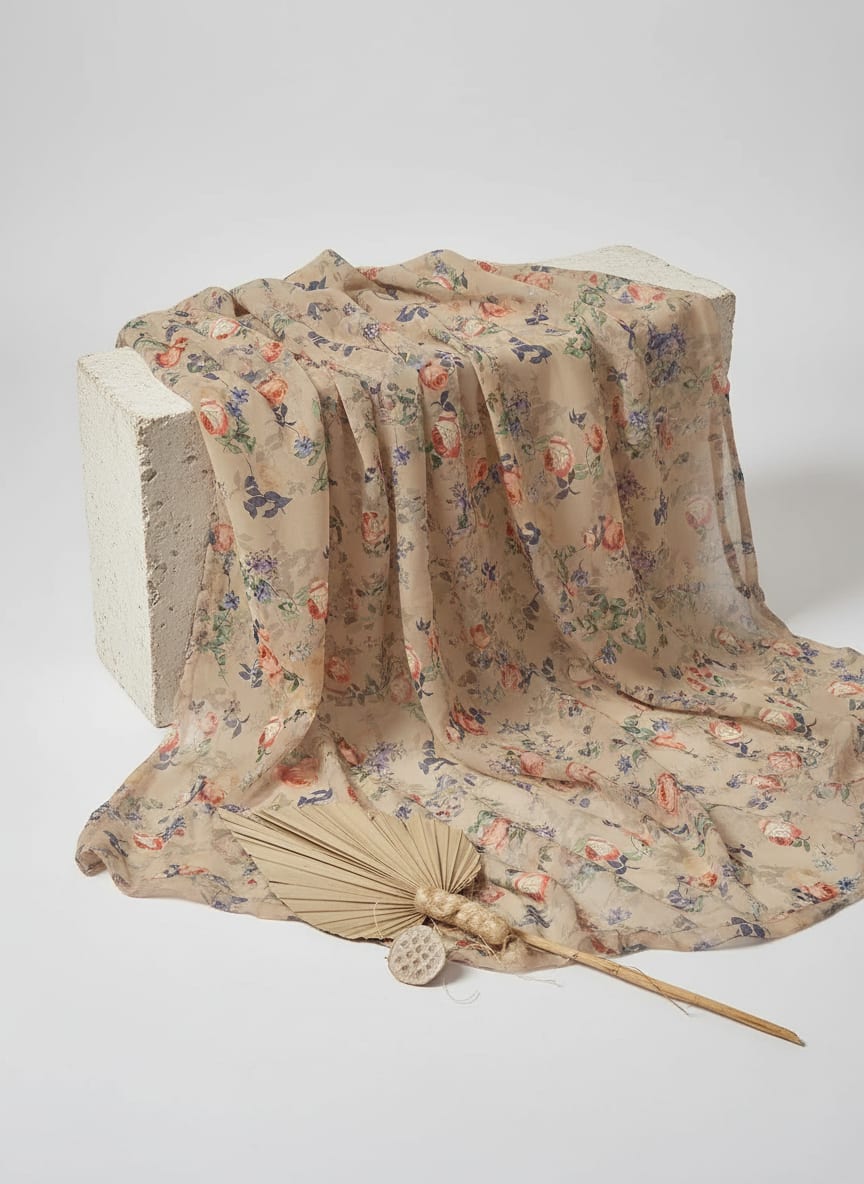 Multicolor Vintage Rose Botanical Print Muslin Digital Printed Fabric