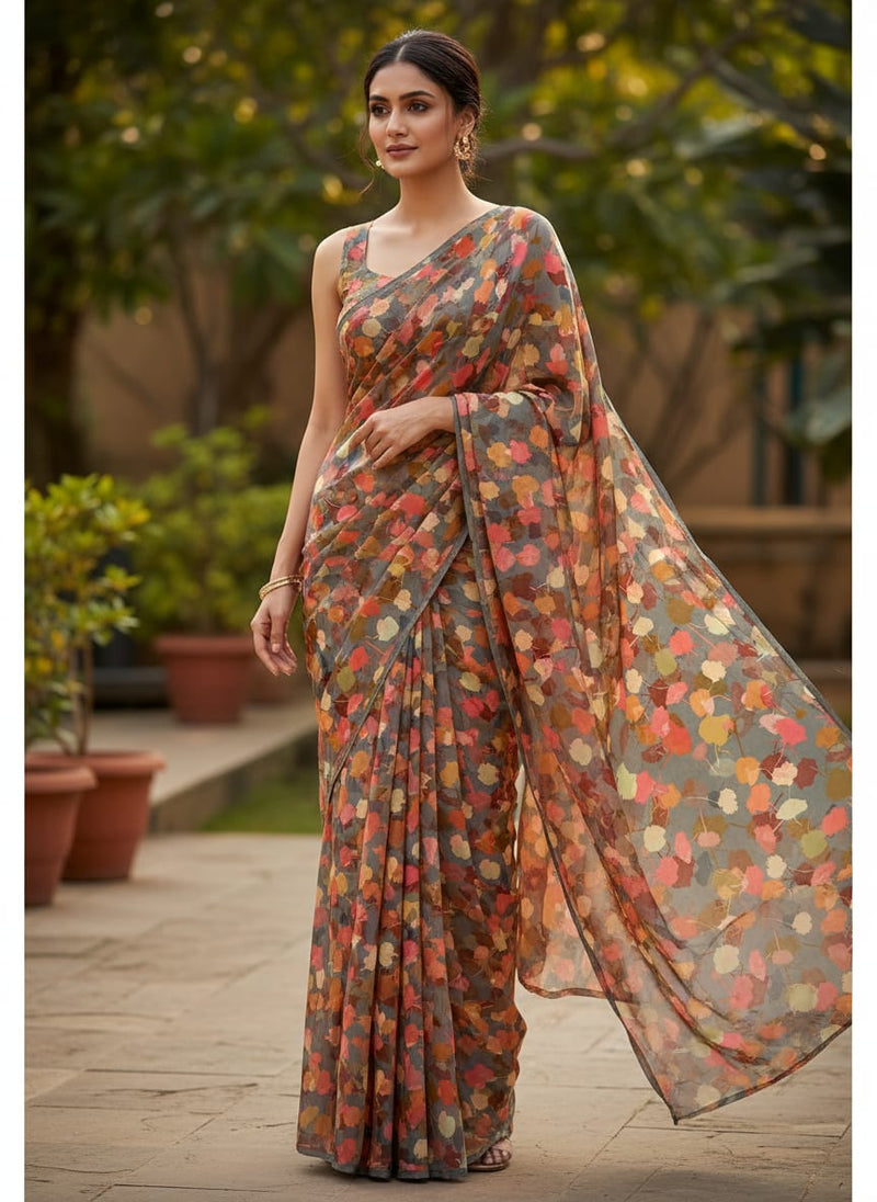Watercolour Spotted Random Multicolour Flower Digital Printed Fabric - Silk Crepe