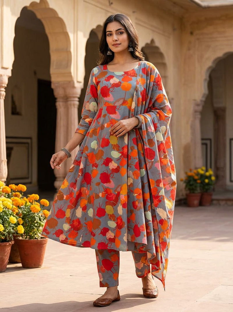 Multicolor Colorful Overlapping Botanical Leaves Pure Cotton Digital Printed Fabric