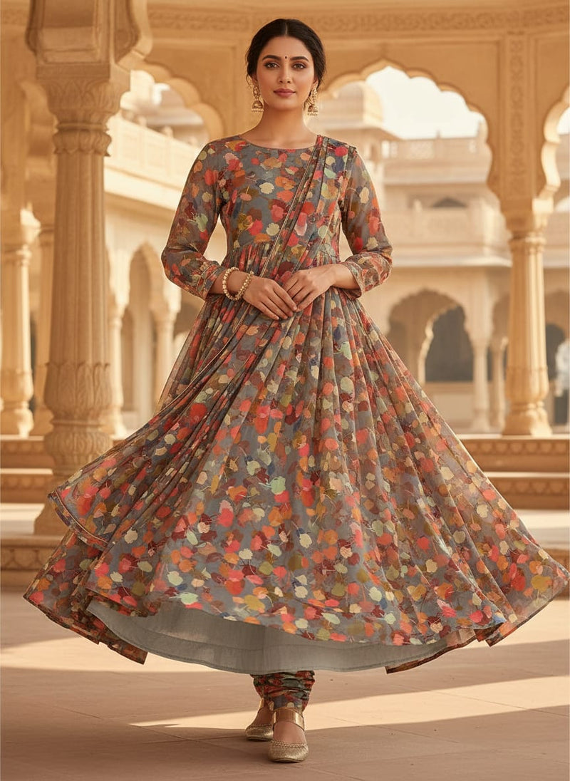 Watercolour Spotted Random Multicolour Flower Digital Printed Fabric - Pure Georgette
