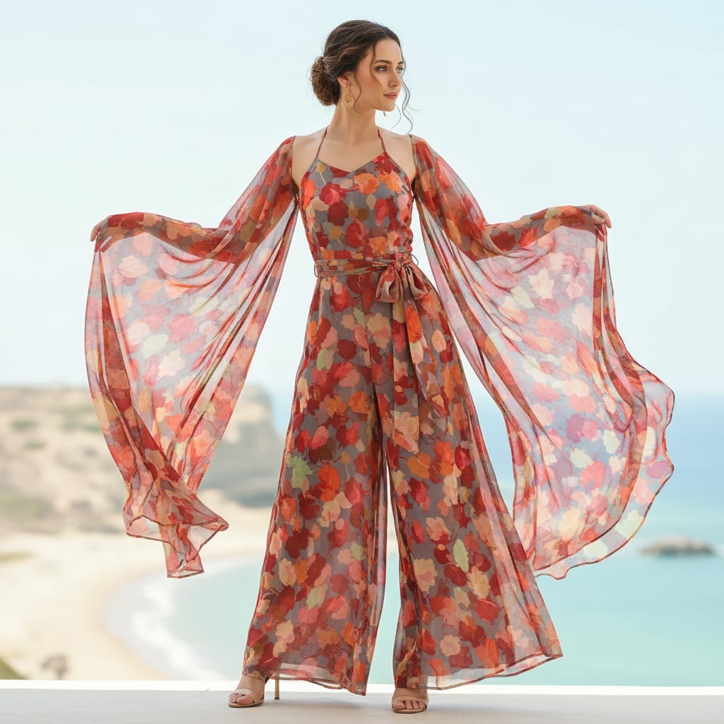 Watercolour Spotted Random Multicolour Flower Digital Printed Fabric - Pure Chiffon